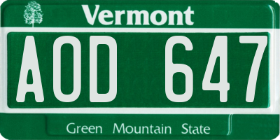 VT license plate AOD647