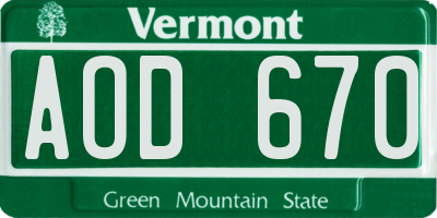 VT license plate AOD670