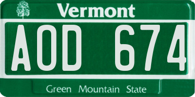 VT license plate AOD674