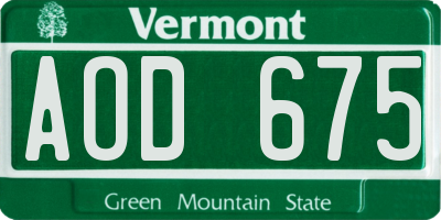 VT license plate AOD675