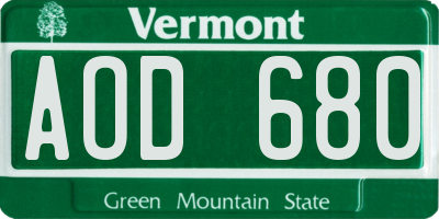 VT license plate AOD680