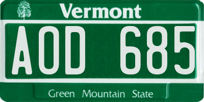 VT license plate AOD685