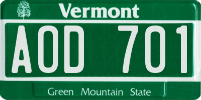 VT license plate AOD701