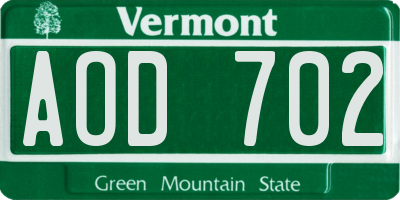 VT license plate AOD702
