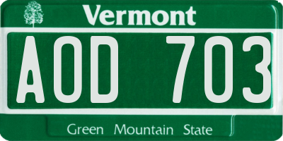 VT license plate AOD703