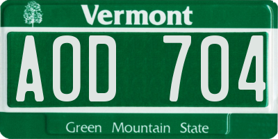 VT license plate AOD704