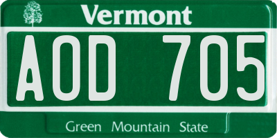 VT license plate AOD705