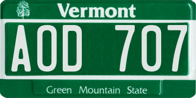 VT license plate AOD707