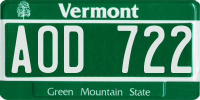 VT license plate AOD722