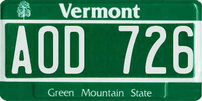 VT license plate AOD726