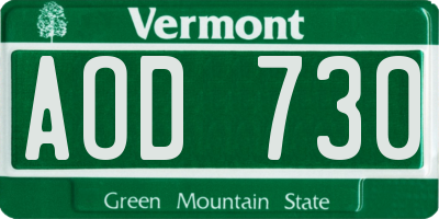 VT license plate AOD730