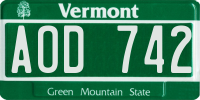 VT license plate AOD742
