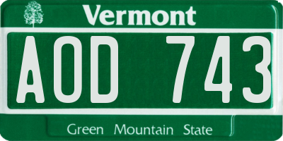VT license plate AOD743