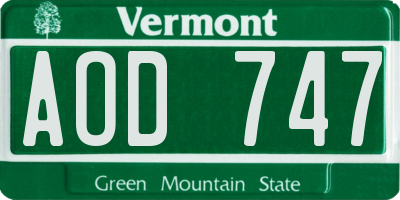 VT license plate AOD747