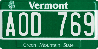 VT license plate AOD769