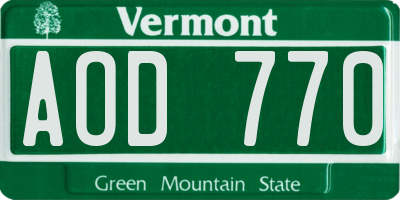 VT license plate AOD770