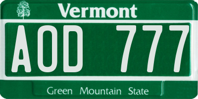 VT license plate AOD777