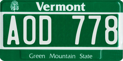 VT license plate AOD778