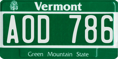 VT license plate AOD786
