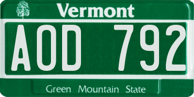 VT license plate AOD792