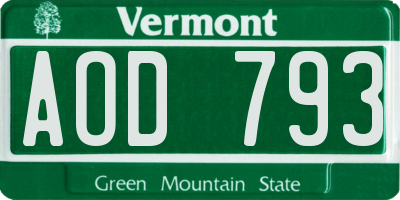 VT license plate AOD793