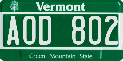 VT license plate AOD802