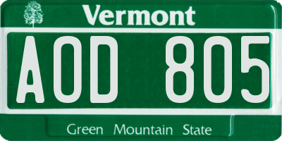 VT license plate AOD805