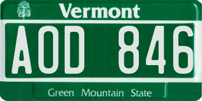 VT license plate AOD846