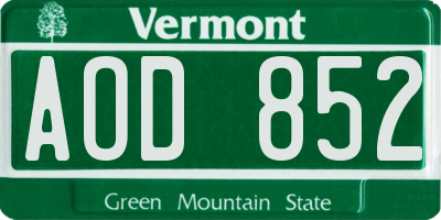 VT license plate AOD852