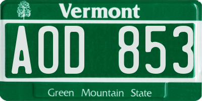 VT license plate AOD853
