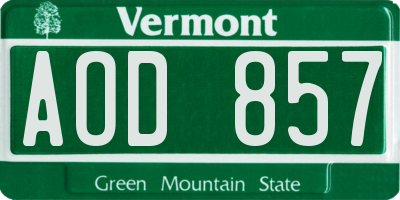 VT license plate AOD857