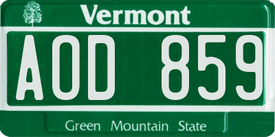 VT license plate AOD859