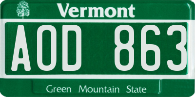 VT license plate AOD863