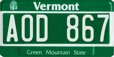 VT license plate AOD867
