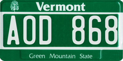 VT license plate AOD868