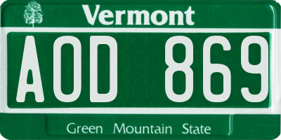 VT license plate AOD869