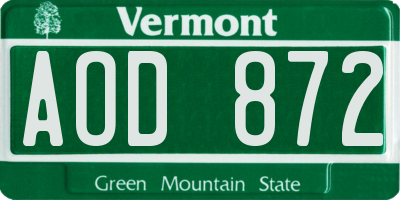 VT license plate AOD872