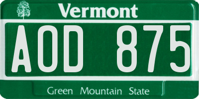 VT license plate AOD875