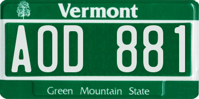 VT license plate AOD881