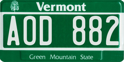 VT license plate AOD882