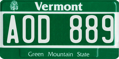 VT license plate AOD889