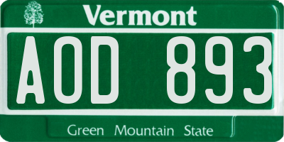 VT license plate AOD893