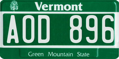 VT license plate AOD896