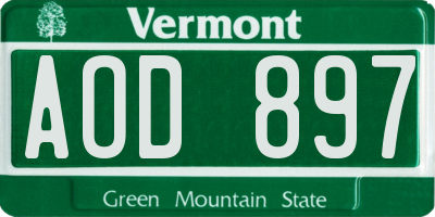 VT license plate AOD897