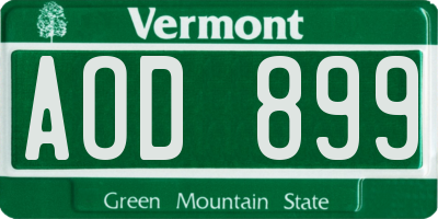 VT license plate AOD899