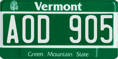 VT license plate AOD905