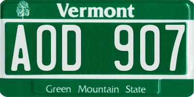 VT license plate AOD907