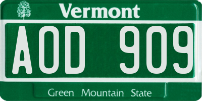 VT license plate AOD909