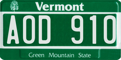 VT license plate AOD910