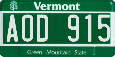 VT license plate AOD915
